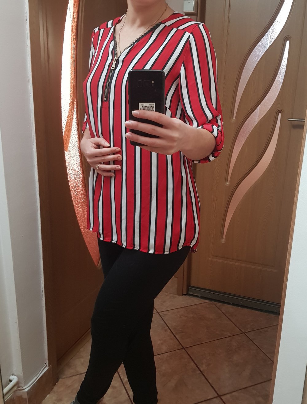 Damen Bluse Gestreift Rot Weiß Streifen Shirt S 36