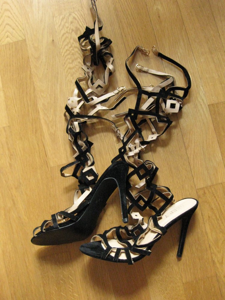 kniehohe Gladiator Stiefel Schnallen High Heels 39