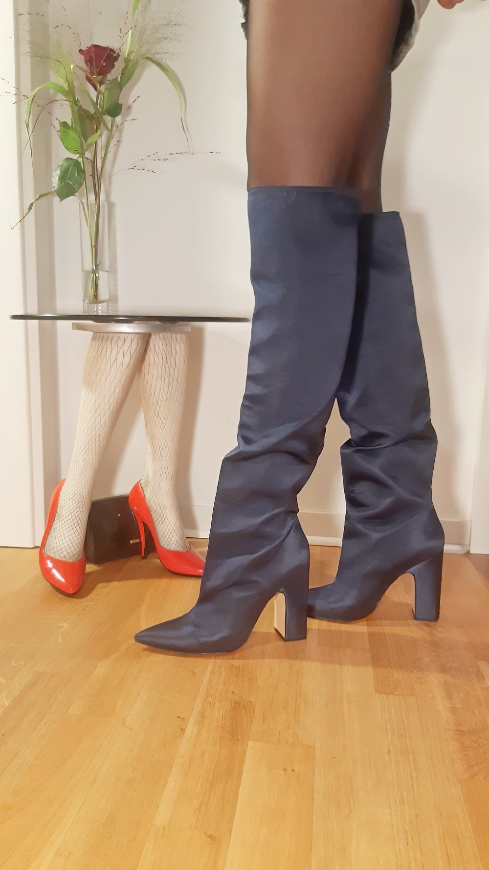 Zara Woman Blogger Satin Overknees High Heel Stiefel OTK blau 40
