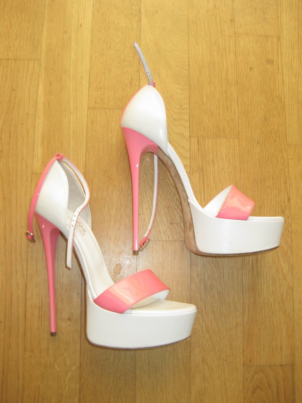 1969 Lack Plateau Gogo High Heels weiß pink extrem Stiletto 40