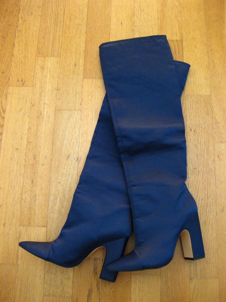 Zara Woman Blogger Satin Overknees High Heel Stiefel OTK blau 39