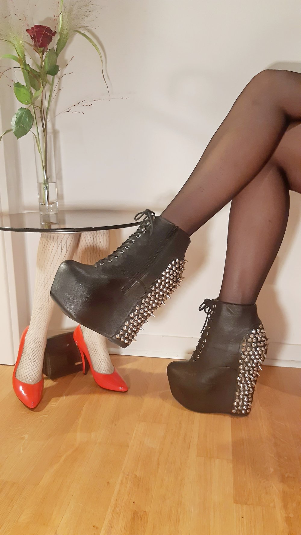 Jeffrey Campbell Damsel 18cm Leder schwarz Spikes Wedge Boots 40 WGT Gothic Emo 40