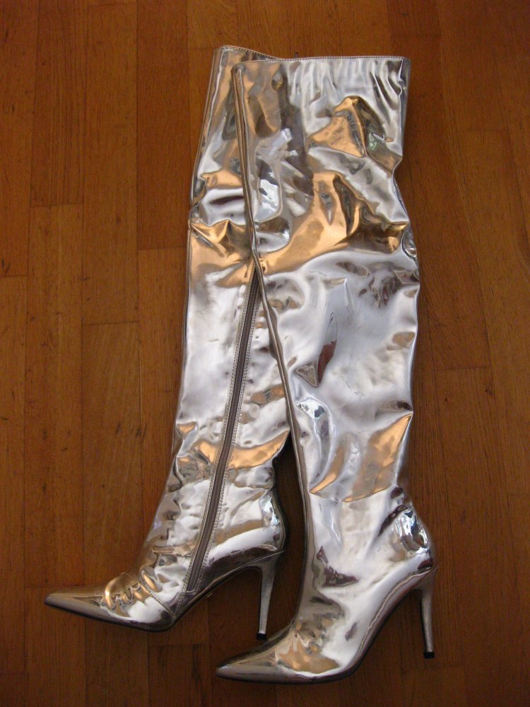 NEU Buffalo silber Lack Overknee High Heel Stiefel 40