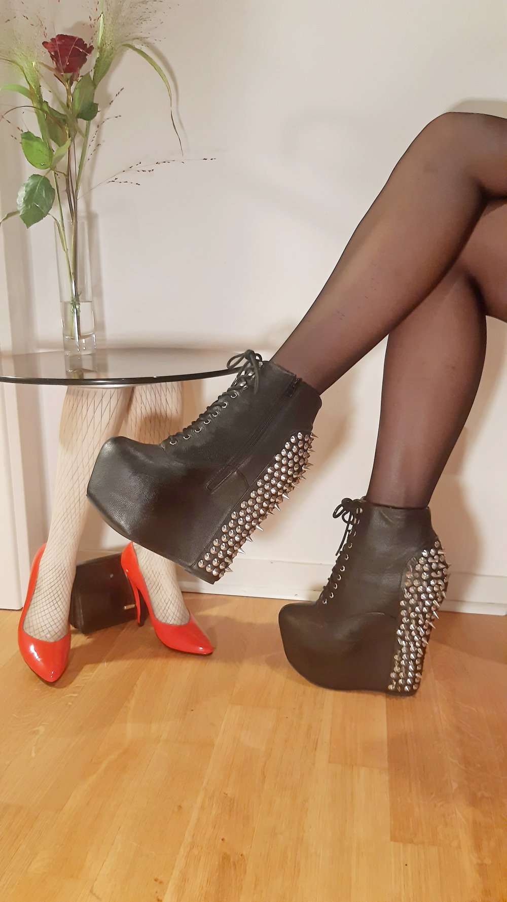 Jeffrey Campbell Damsel 18cm Leder schwarz Spikes Wedge Boots 40 WGT Gothic Emo 40