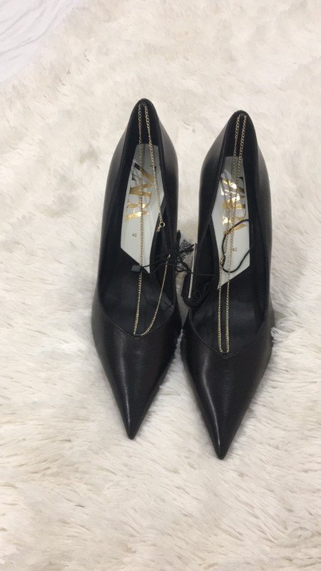 Zara High Heel schwarz Leder Kettchen Pumps 40