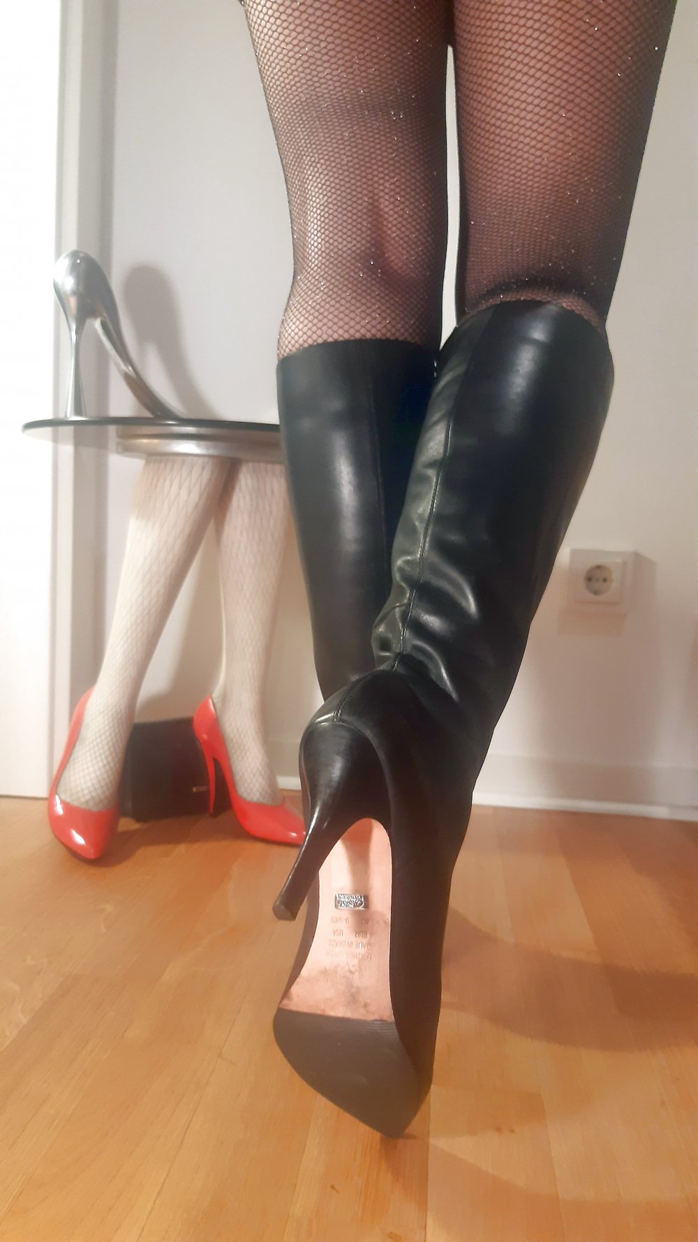 Buffalo spitze kniehohe High Heel Glattleder Stiefel schwarz 40