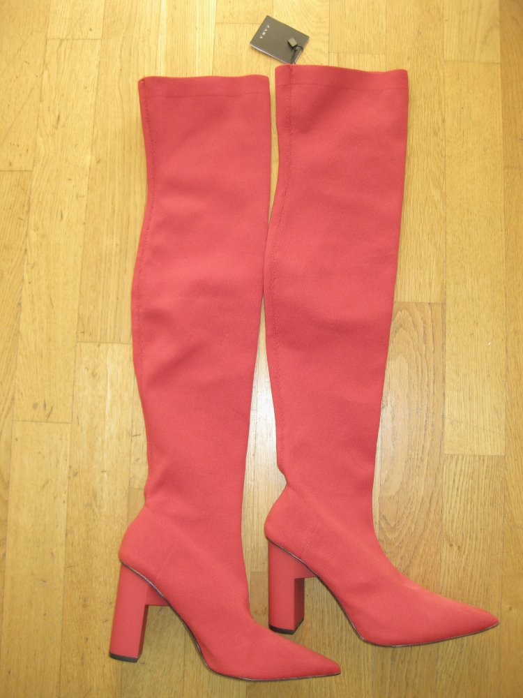 Zara Strumpf Overknee Stretch Schlupfstiefel rot 40
