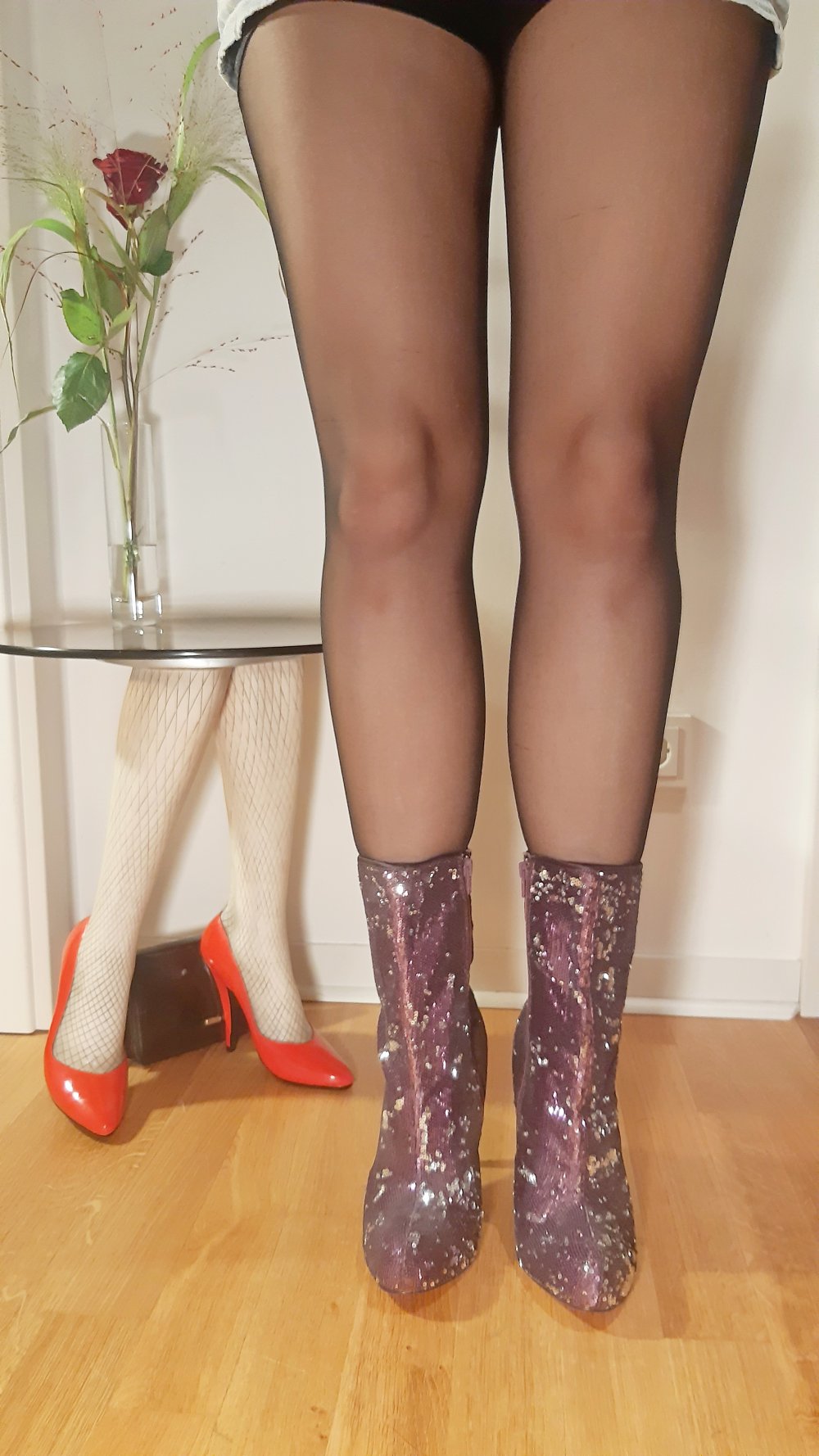 Buffalo silber lila Glitzer Pailetten Stiefeletten rote Sohle Stiletto 40