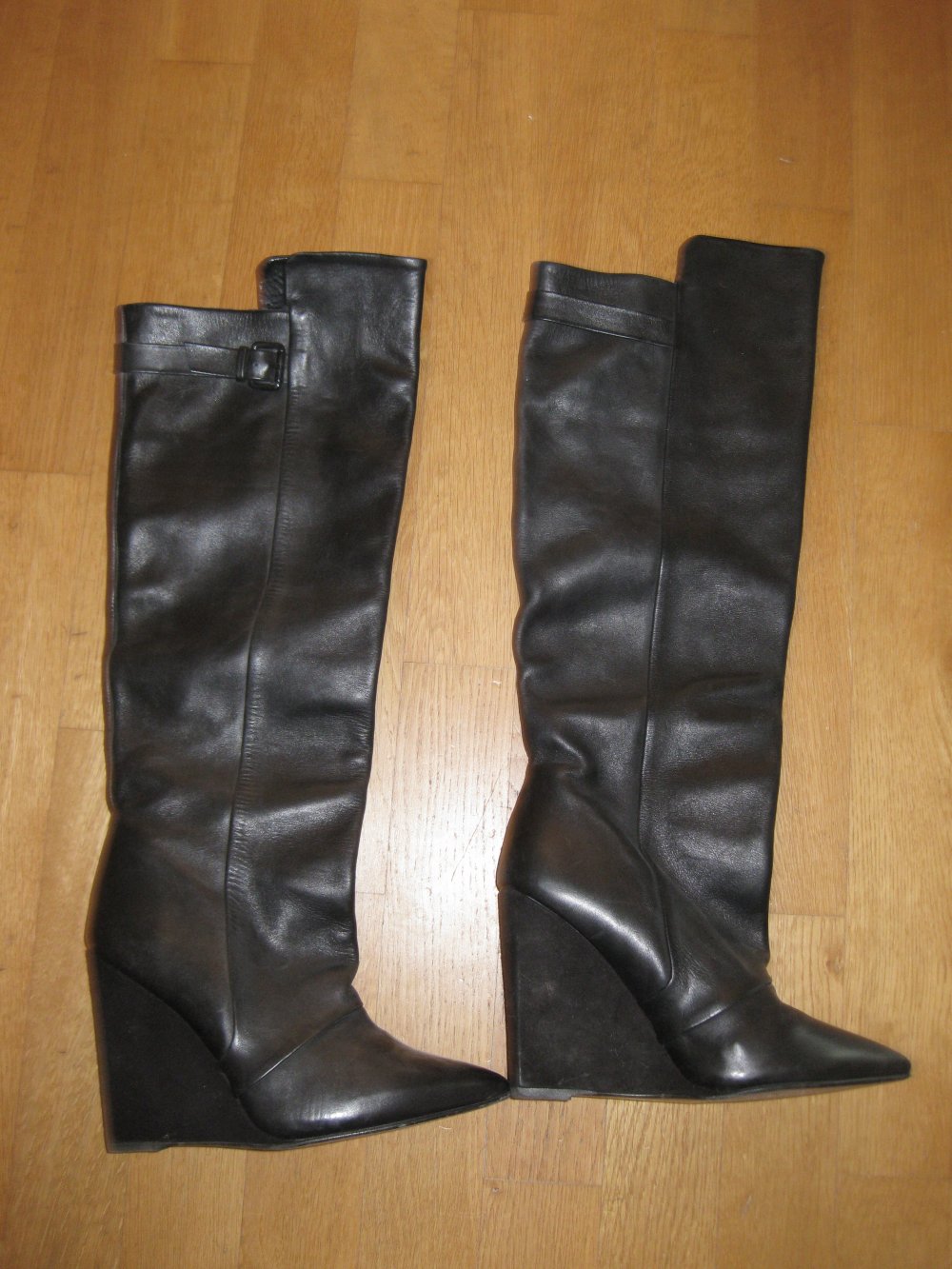Zara spitze Leder Schlupfstiefel schwarz Keilabsatz Wedges 40,5 / 41