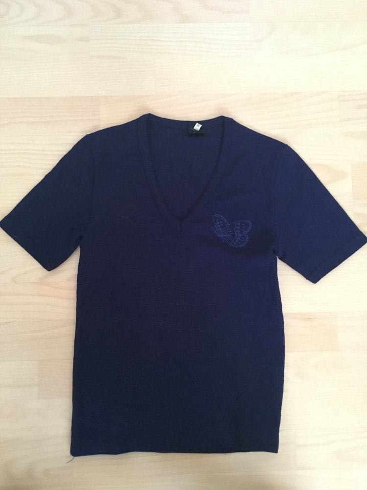 NEU - Feinstrick Shirt mit Schmetterling Stickerei, dunkelblau - Gr. S / 36 - M / 38