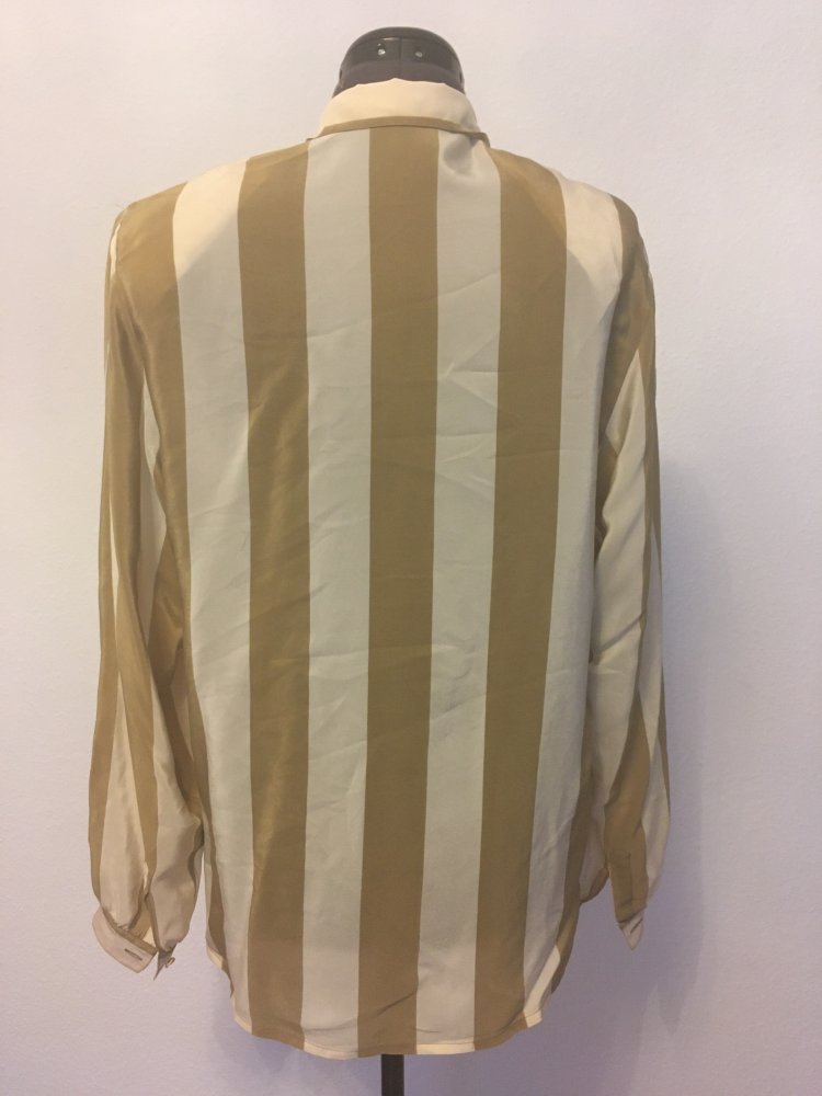Vintage - Vintage - Bluse / Hemd, 100 % Seide, gestreift, beige weiß - Gr. M / 38