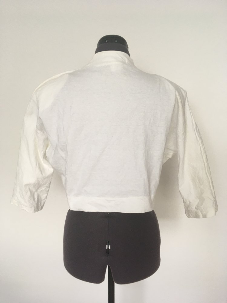 Vintage Bolero / Bomberjacke mit Reißverschluss, Spitze, Perlen und Applikationen, weiß - Gr. S / 36, 100 % Baumwolle