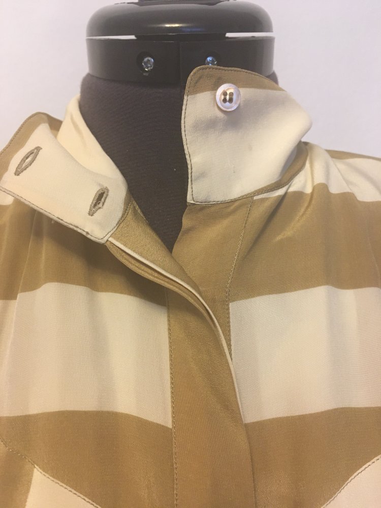 Vintage - Vintage - Bluse / Hemd, 100 % Seide, gestreift, beige weiß - Gr. M / 38