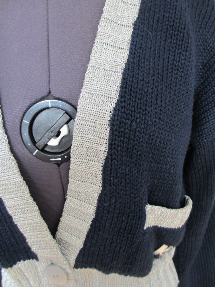 Vintage - Kriziamaglia Strickjacke / Jacke, Silber Blau, seide - Gr. 42 / XL