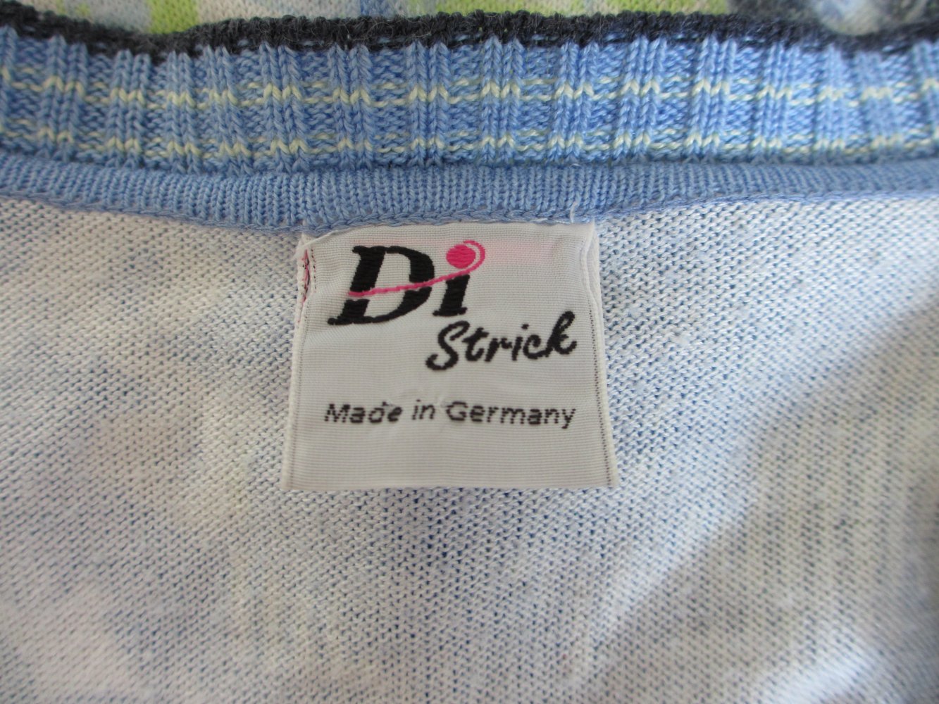 Di Strick Strickjacke / Jacke, Made in Germany, blau weiß grün -  Gr. 40 / L