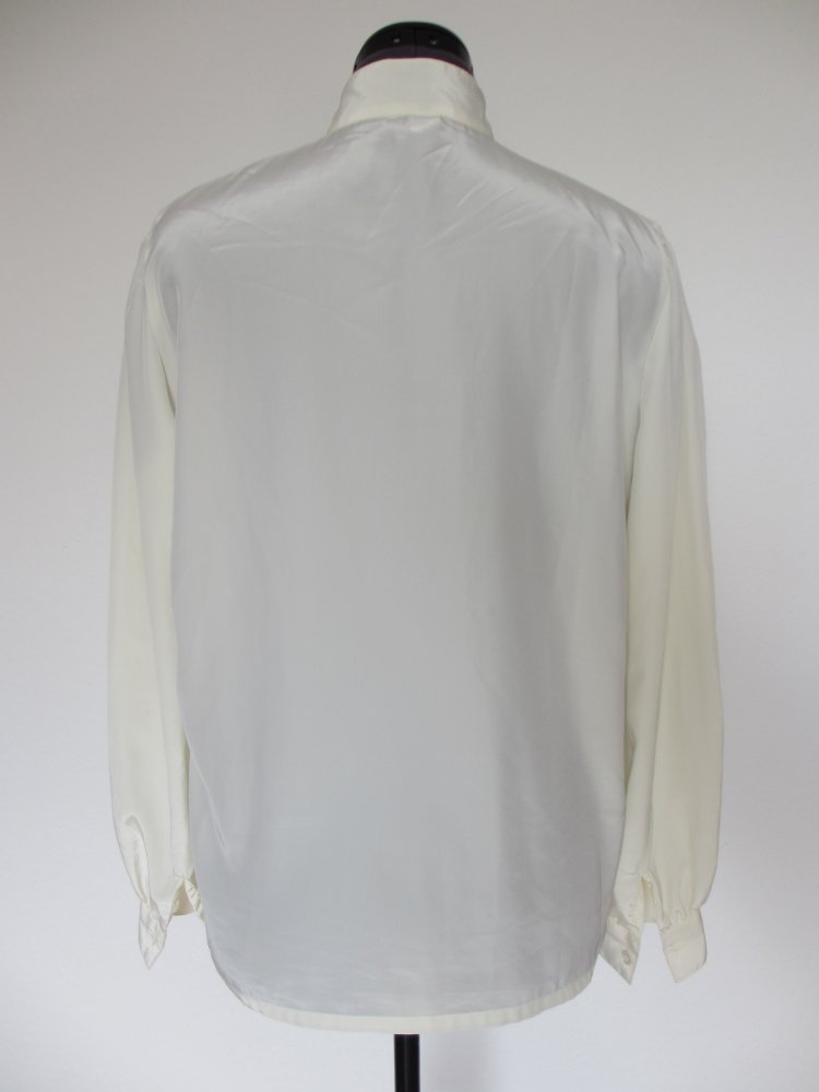 Vintage seidige Bluse mit verdeckter Knopfleiste und Applikationen - Gr. 42 / XL