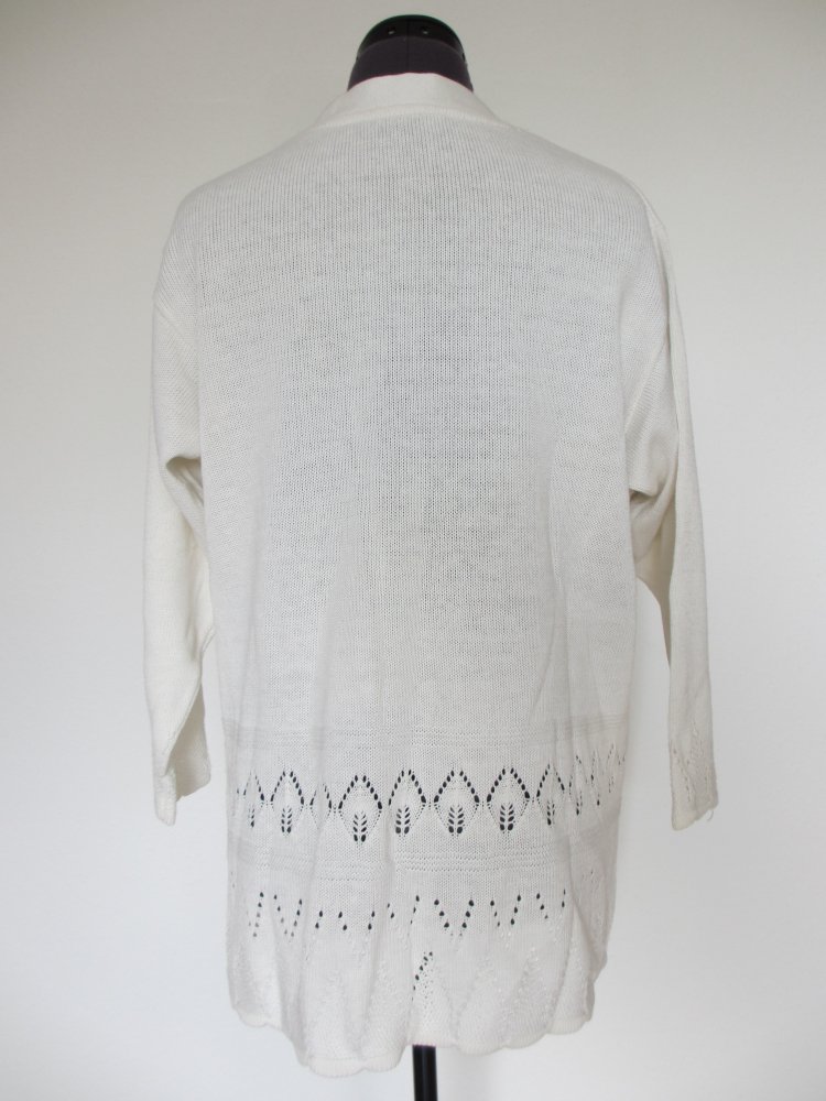 Vintage / Handmade Strickjacke mit Applikation, Gr. 40 / L, Beige, Creme