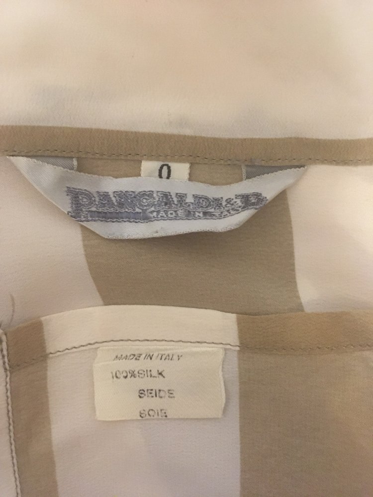 Vintage - Vintage - Bluse / Hemd, 100 % Seide, gestreift, beige weiß - Gr. M / 38