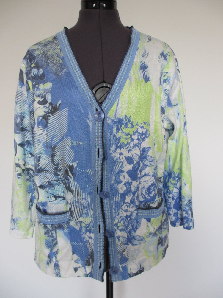 Di Strick Strickjacke / Jacke, Made in Germany, blau weiß grün -  Gr. 40 / L
