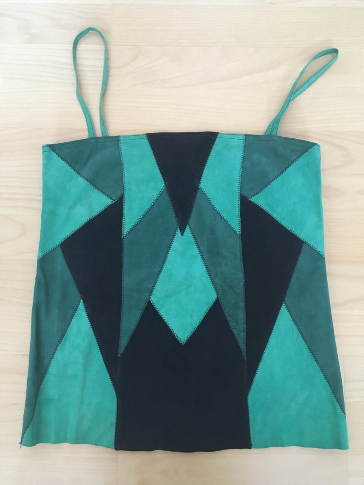 Vintage Top / Trägertop - 100 % Leder, grün - Gr. S / 36, M / 38