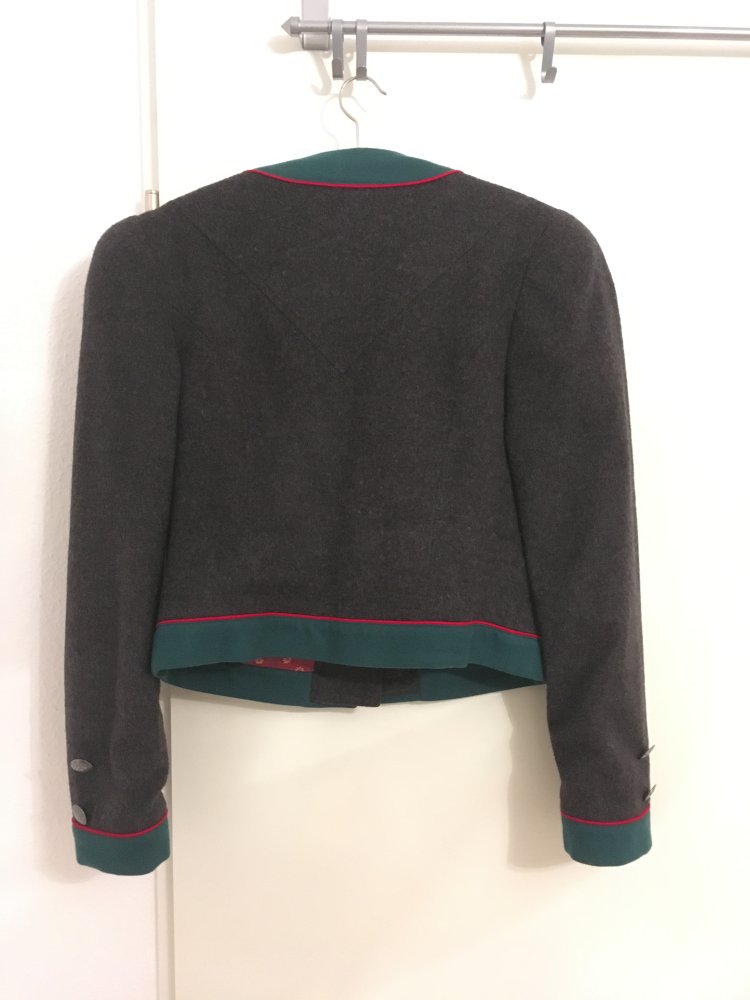 NEU - Sportalm Trachtenjacke, grau grün, rot - 100 % Schurwolle / Viskose - Gr. 38 / M