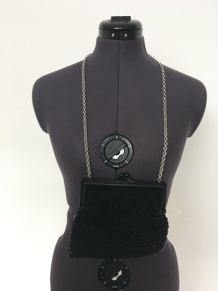Vintage - Princess Tasche mit silber Kette / Handtasche, schwarz silber