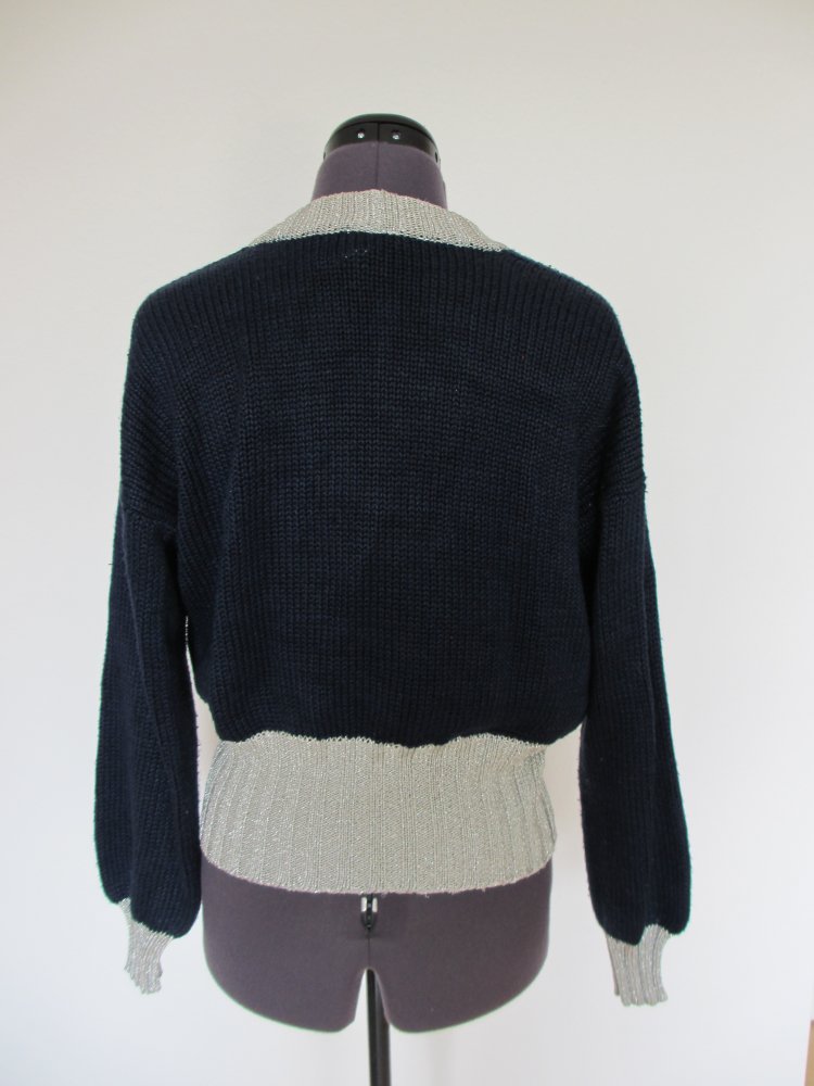 Vintage - Kriziamaglia Strickjacke / Jacke, Silber Blau, seide - Gr. 42 / XL