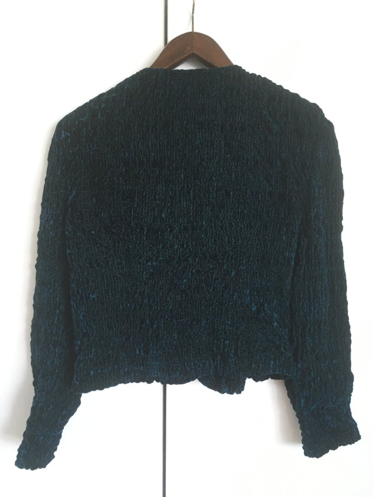 Vintage - Samtjacke Grün mit großen Zierknöpfen, Samt Viskose Baumwolle Gr. M / 38