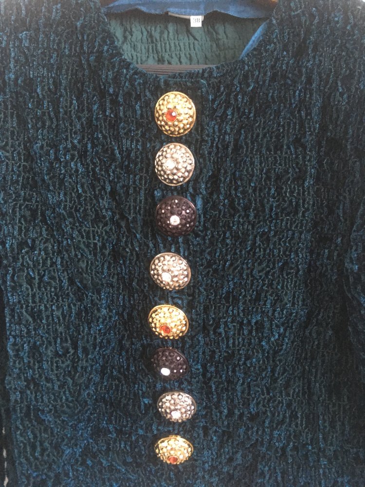 Vintage - Samtjacke Grün mit großen Zierknöpfen, Samt Viskose Baumwolle Gr. M / 38