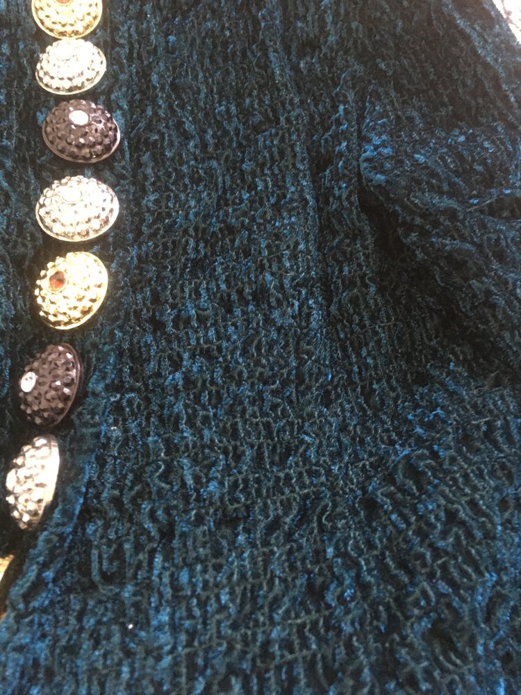 Vintage - Samtjacke Grün mit großen Zierknöpfen, Samt Viskose Baumwolle Gr. M / 38