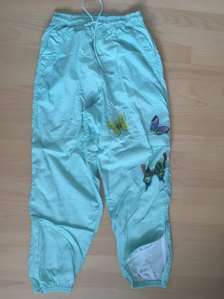 Vintage Benger Hose mit Schmetterlingen, türkis mintgrün - L / 40