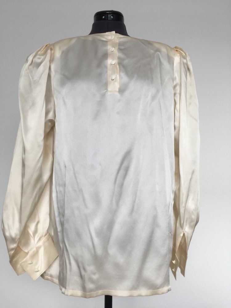 Vintage - Seide Bluse / Hemd / Hemdbluse + Knopfleiste, weiß beige creme - Gr. 38 / M