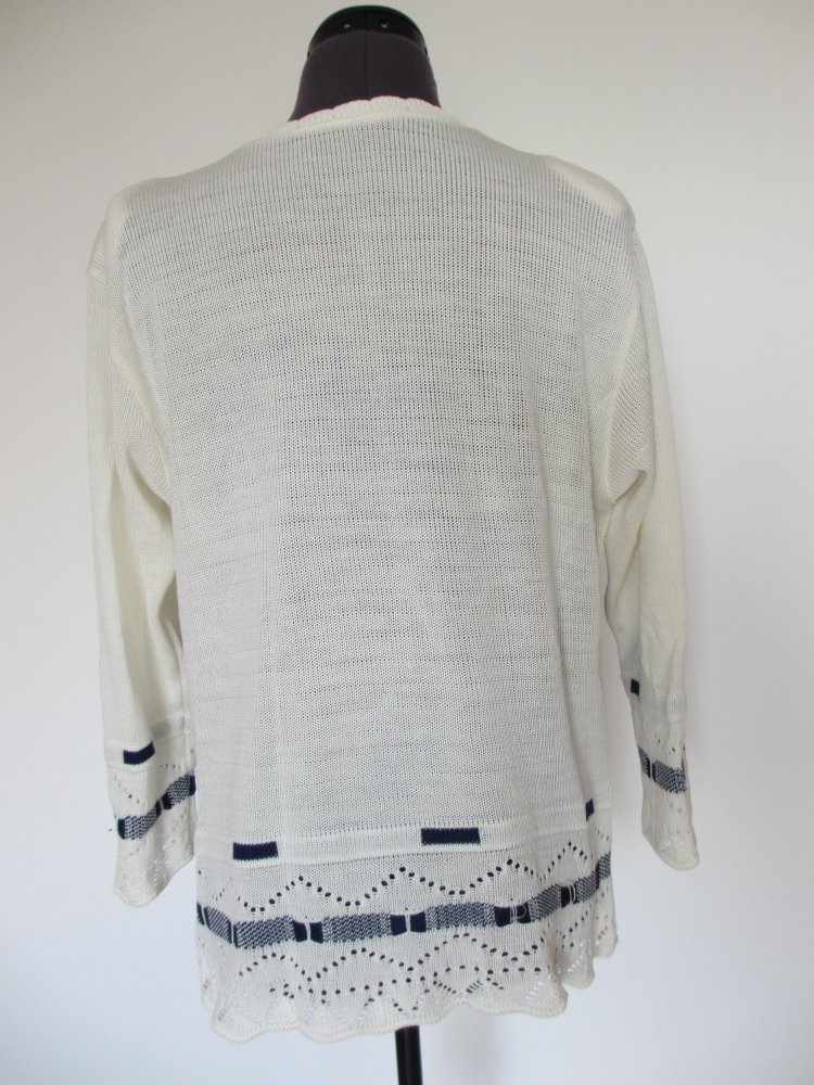 Vintage - Handmade Strickpullover, Blau Weiß - Gr. 40 / L