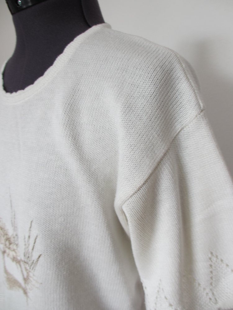 Vintage / Handmade Strickshirt mit Applikation, Gr. 40, Beige, Creme