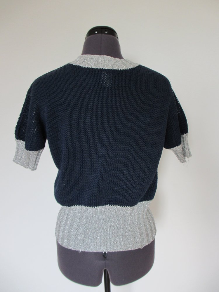 Vintage - Kriziamaglia Strickpullover / Pullover, Silber Blau,  seide - Gr. 38 / M - 40 / L
