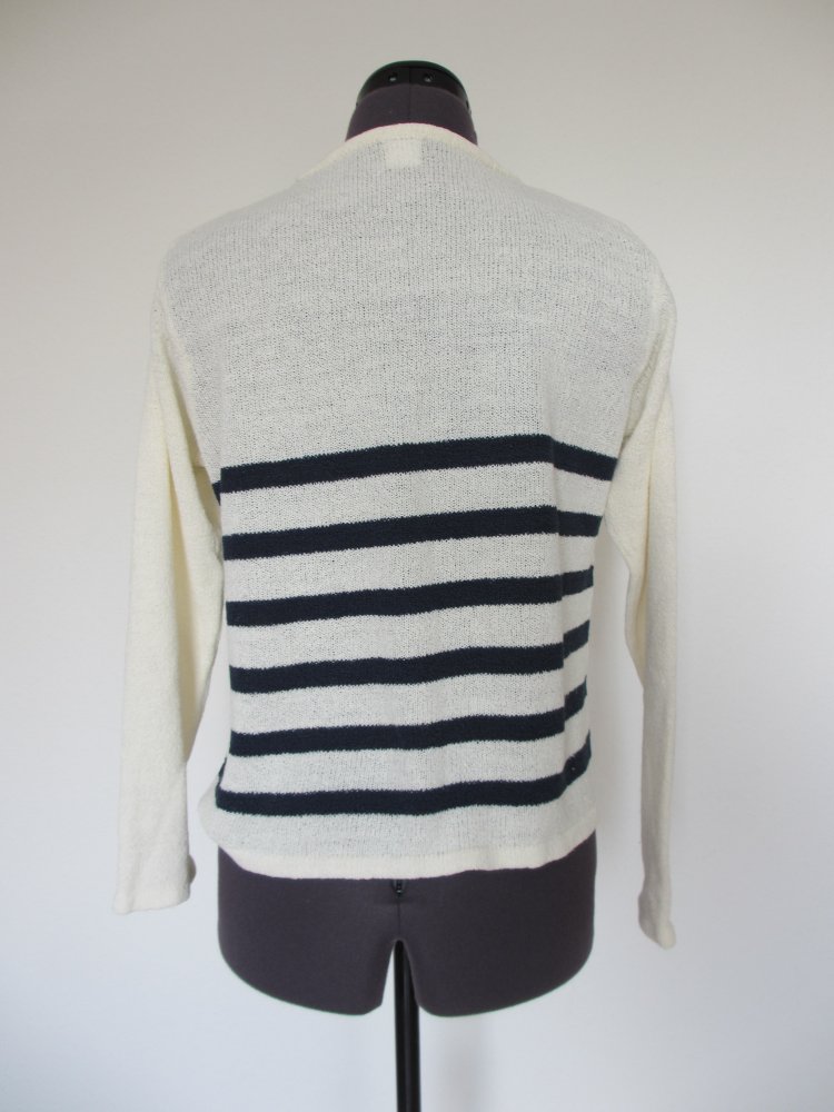 Vintage - Pullover mit angenähter Jacke in Creme-Blau, Gr. S / 36