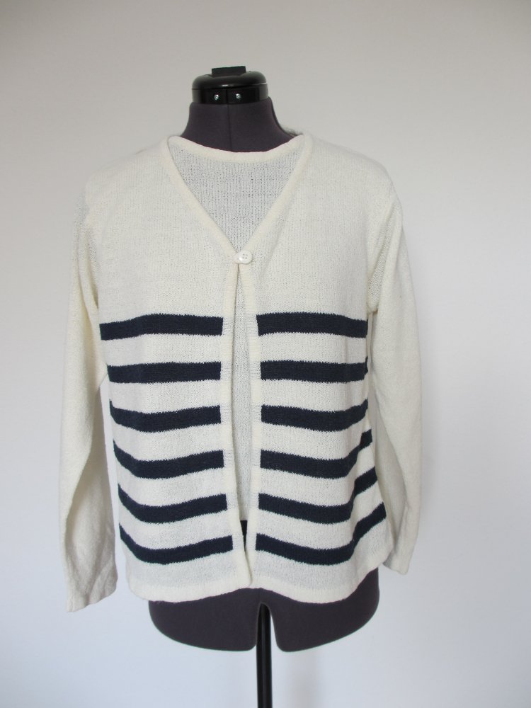 Vintage - Pullover mit angenähter Jacke in Creme-Blau, Gr. S / 36