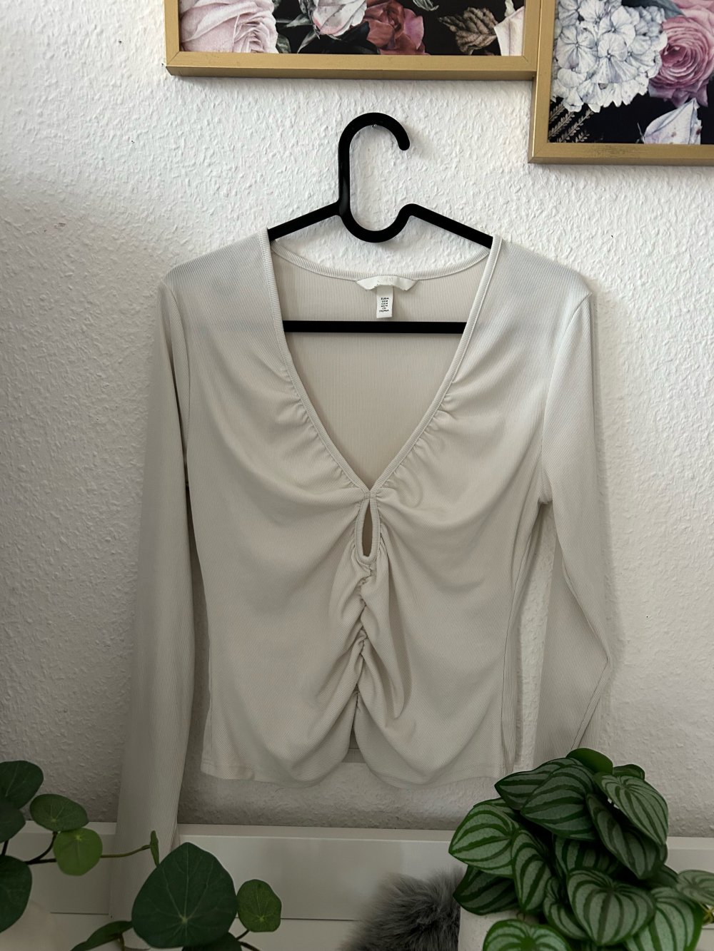 Basic H&M Langarm weiß beige