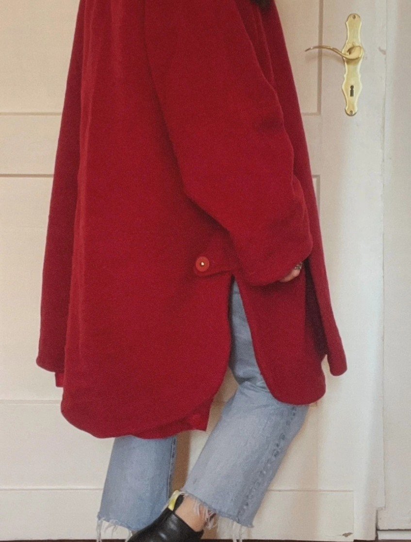 true vintage 90s Kurzmantel Wolle, Mohair Oversize rot 36 38