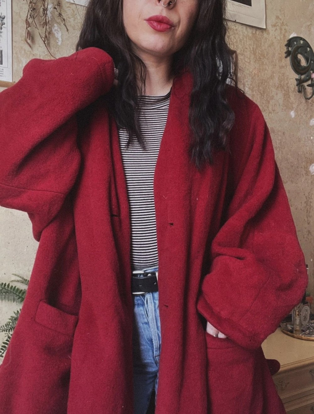 true vintage 90s Kurzmantel Wolle, Mohair Oversize rot 36 38