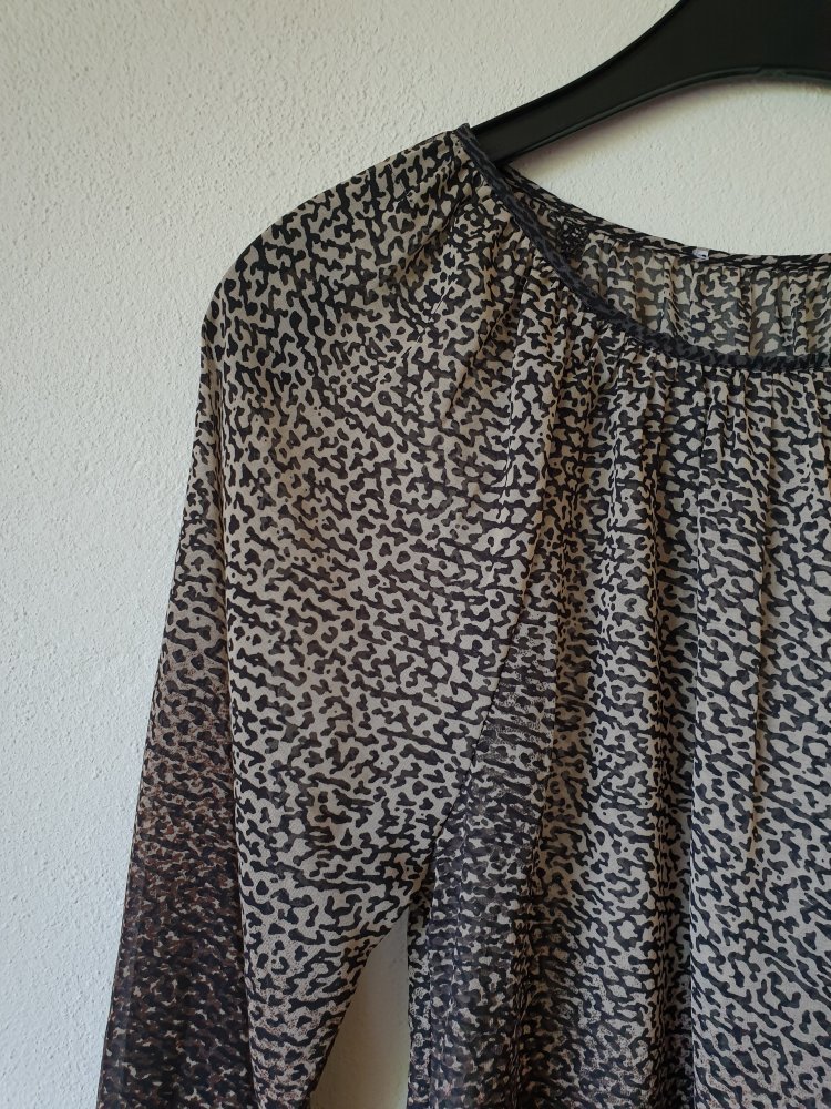 Luftige Bluse beige schwarz braun grau gemustert