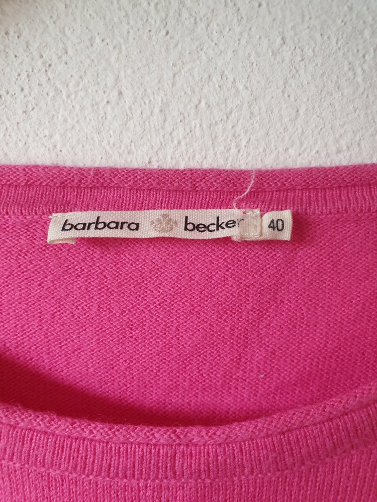 Pinker dünner Barbara Becker Pullover Oberteil mit weiß grauem Streifen