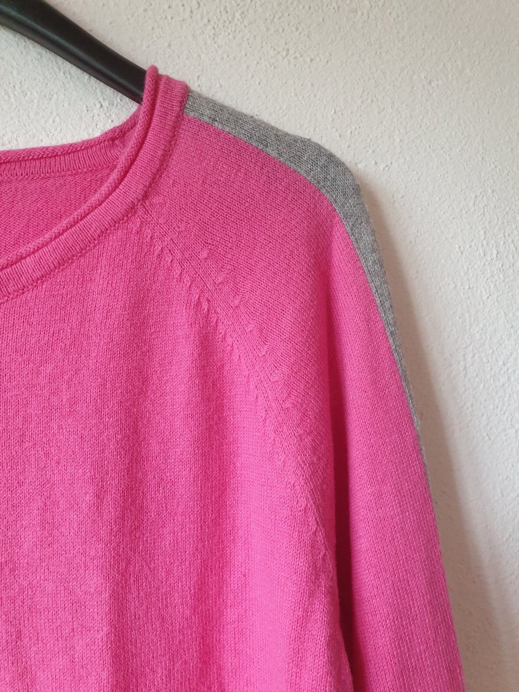 Pinker dünner Barbara Becker Pullover Oberteil mit weiß grauem Streifen
