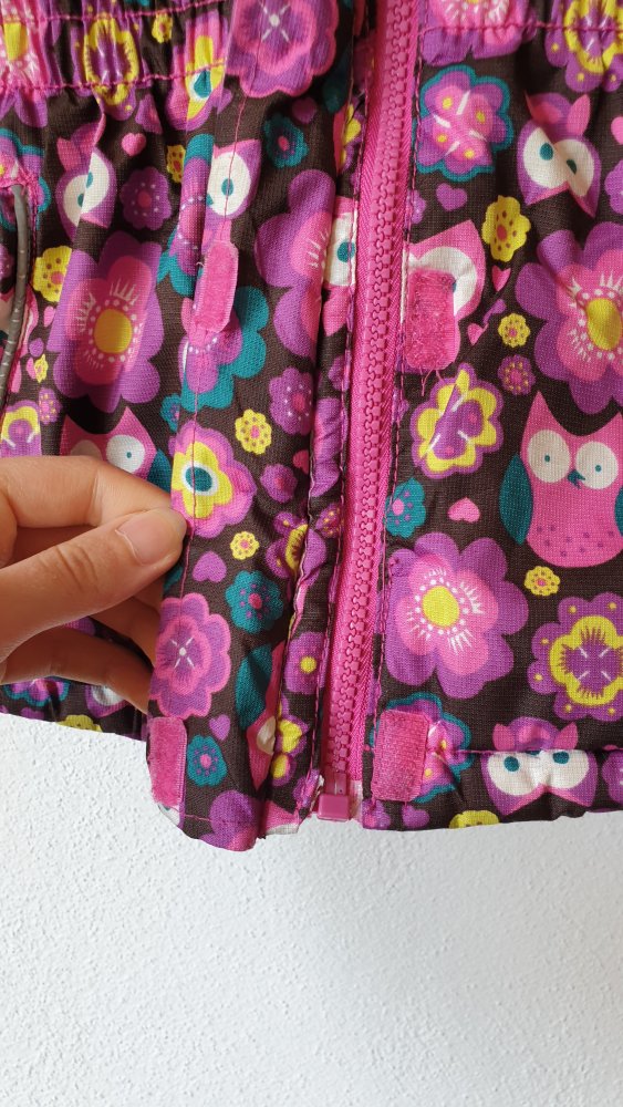 Braun pink gelbe Kiki&Koko Winterjacke mit Eule und Blume
