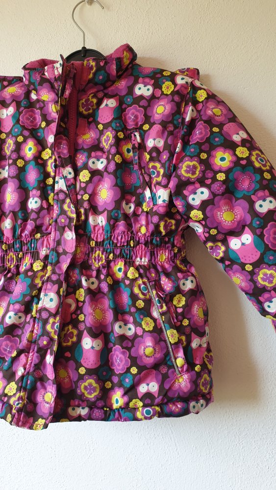 Braun pink gelbe Kiki&Koko Winterjacke mit Eule und Blume