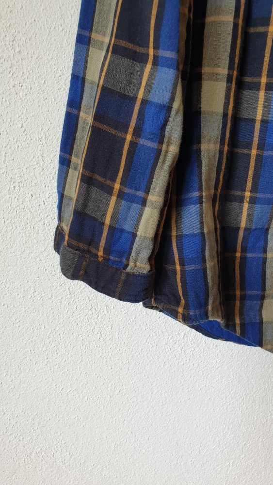 Schwarz blau orange beige karierte Bluse mit Knöpfen