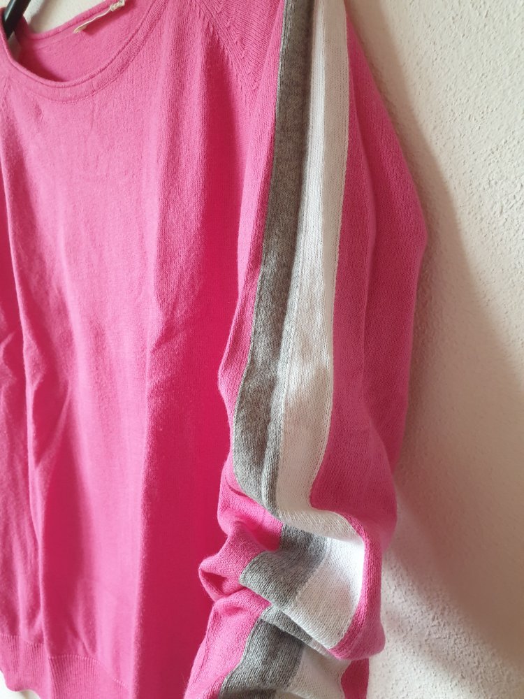 Pinker dünner Barbara Becker Pullover Oberteil mit weiß grauem Streifen