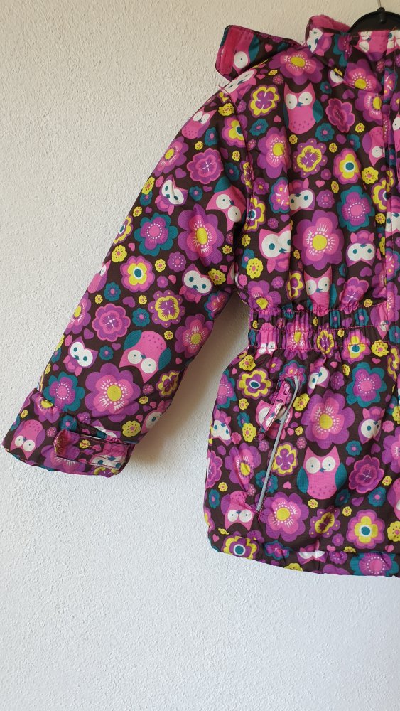 Braun pink gelbe Kiki&Koko Winterjacke mit Eule und Blume