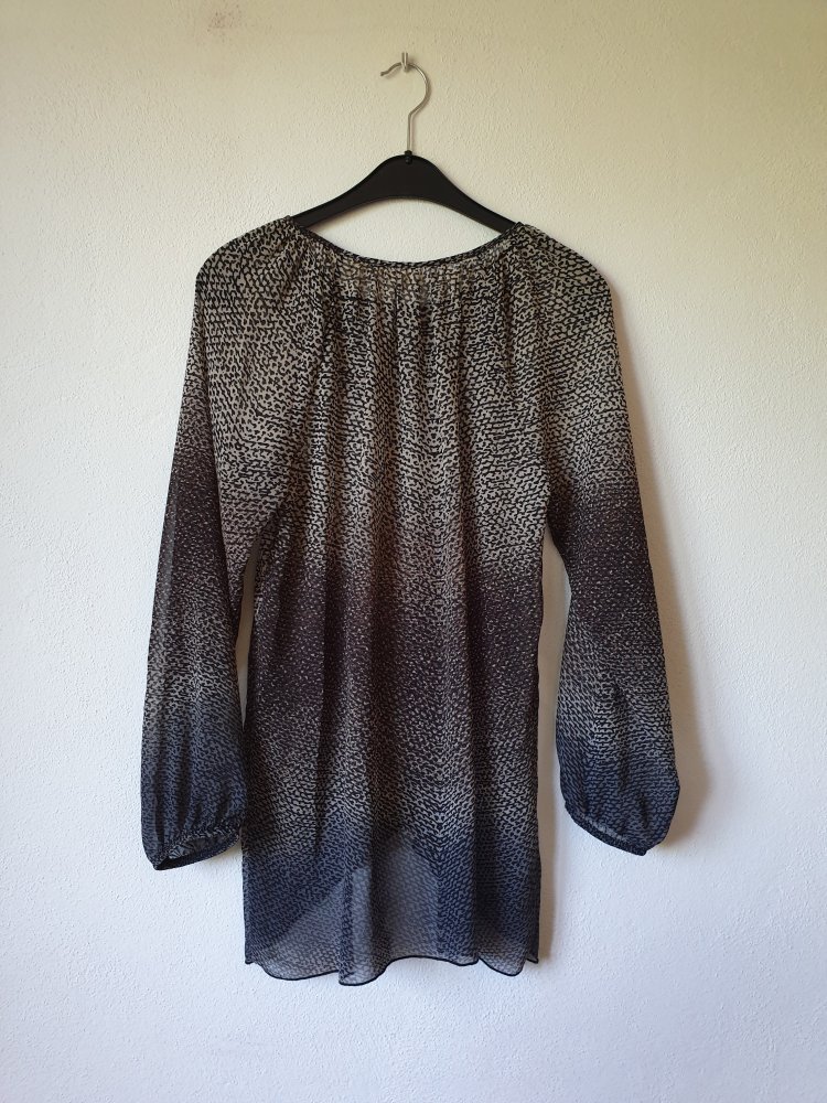 Luftige Bluse beige schwarz braun grau gemustert