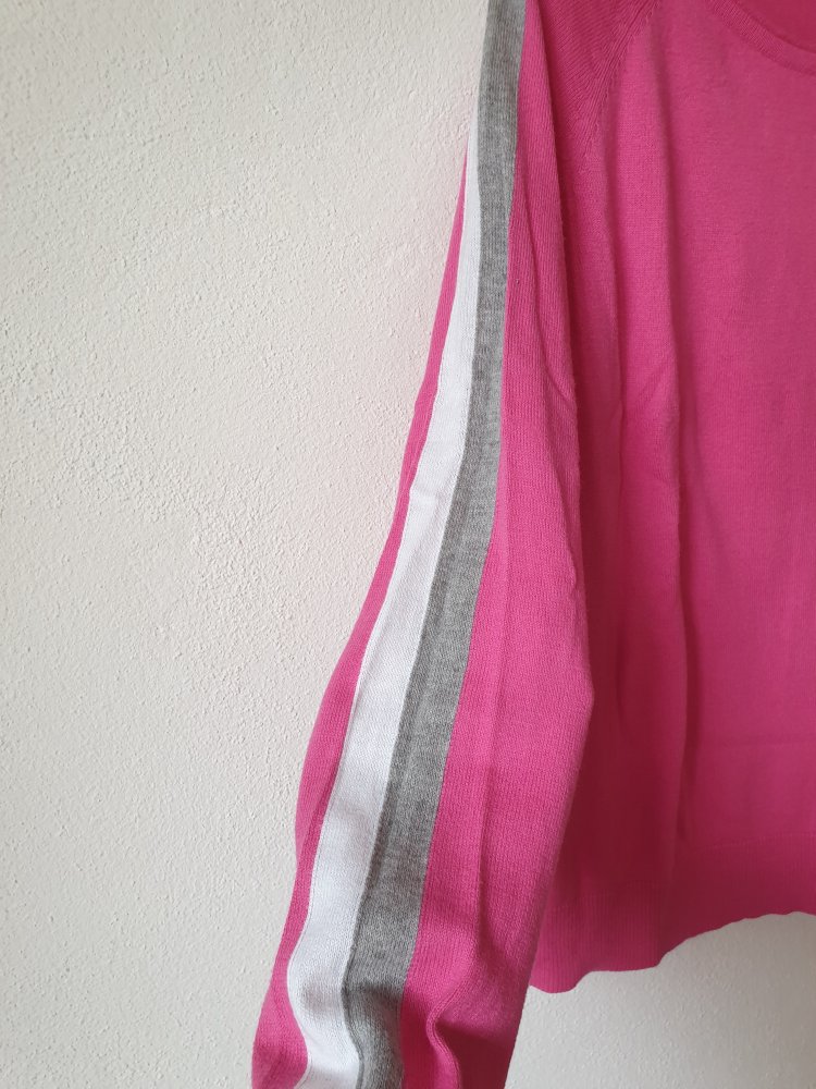 Pinker dünner Barbara Becker Pullover Oberteil mit weiß grauem Streifen